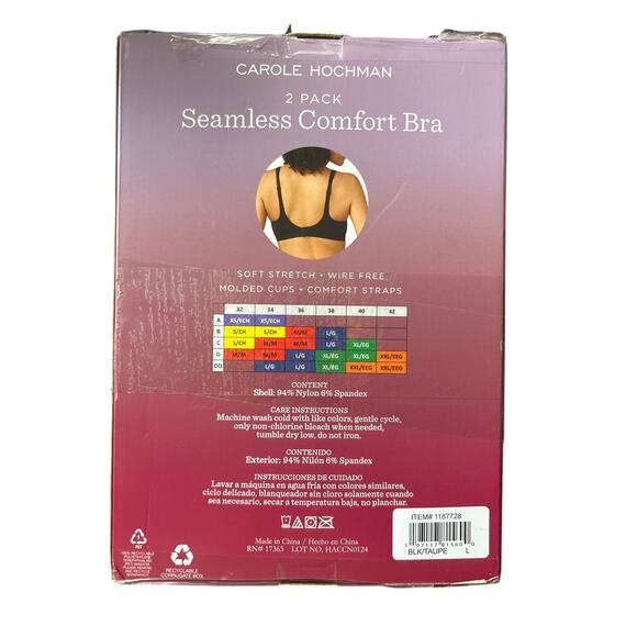 Carole Hochman Womens  2 Pack Tan and Black Seamless Comfort Bra Large - Picture 4 of 4